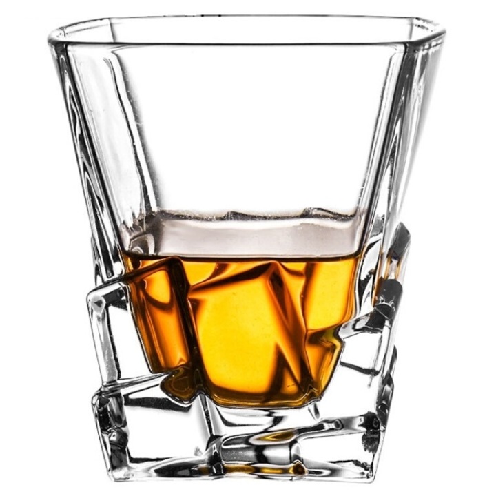 Set 6 pahare whiskey, Domex Decor, Model iceberg, Sticla, 320 ml