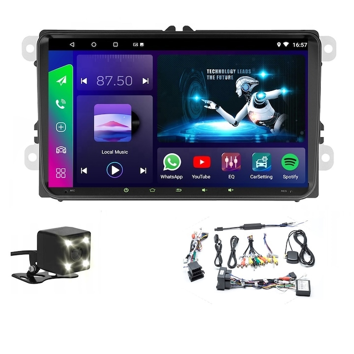 Navigatie AUTO FARROT 2/32 GB, Android 13, 2 DIN, GPS, CANBUS, Ecran HD Touch 9", Dedicata VW, SKODA, SEAT, WiFi, 2 x USB, Bluetooth, camera de marsarier