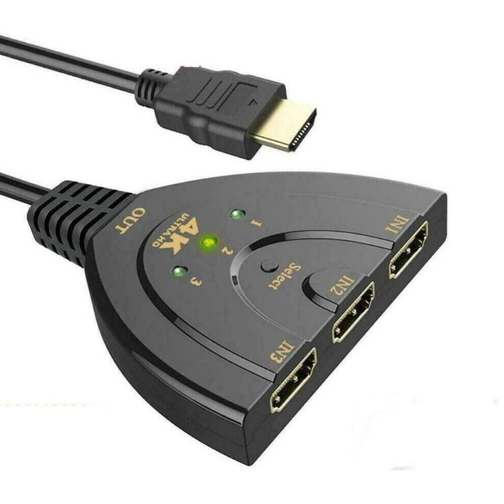 Cablu Splitter HDMI cu 3 Porturi - Hub Multi Switcher 4K2K 2160P, Negru