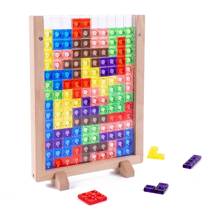 Пъзел блокове, 3D прозрачни играчки, с вертикална дървена игрална дъска, за деца 3-8 години