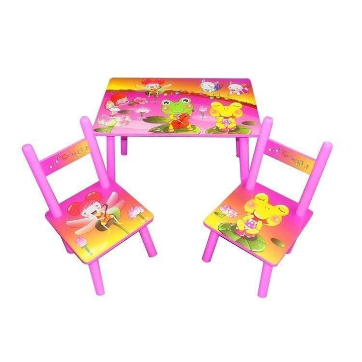 Set masuta cu scaunele, 59x39x40 cm, Bubu-Still, roz