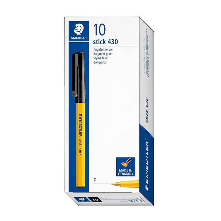Комплект от 10 химикалки, с капачка с клипс, Staedtler 430 F Black