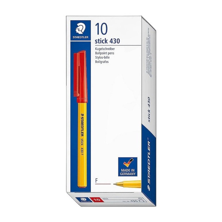 Комплект от 10 химикалки, с клипс капачка, Staedtler 430 F Red