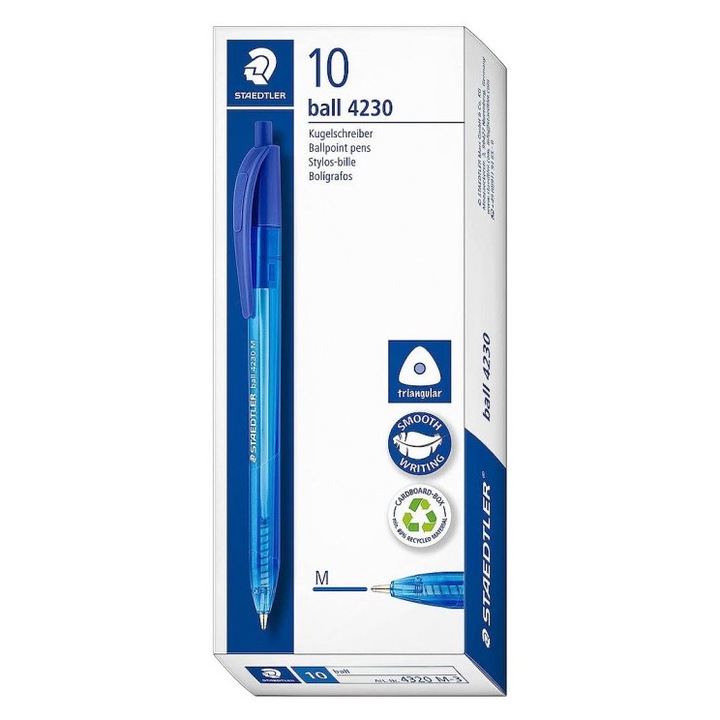 Set 10 pixuri cu bila, retractabile, Staedtler 4230 M Albastru