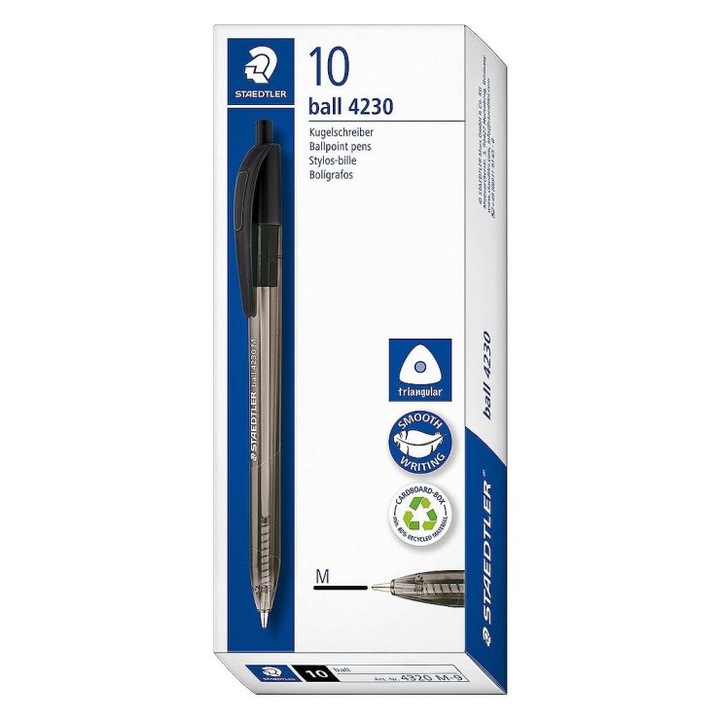Set 10 pixuri cu bila, retractabile, Staedtler 4230 M Negru