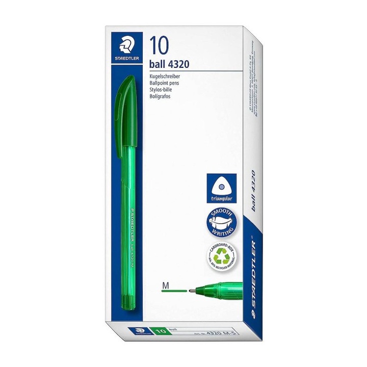 Комплект от 10 броя триъгълни химикалки за еднократна употреба Staedtler 4320M Green