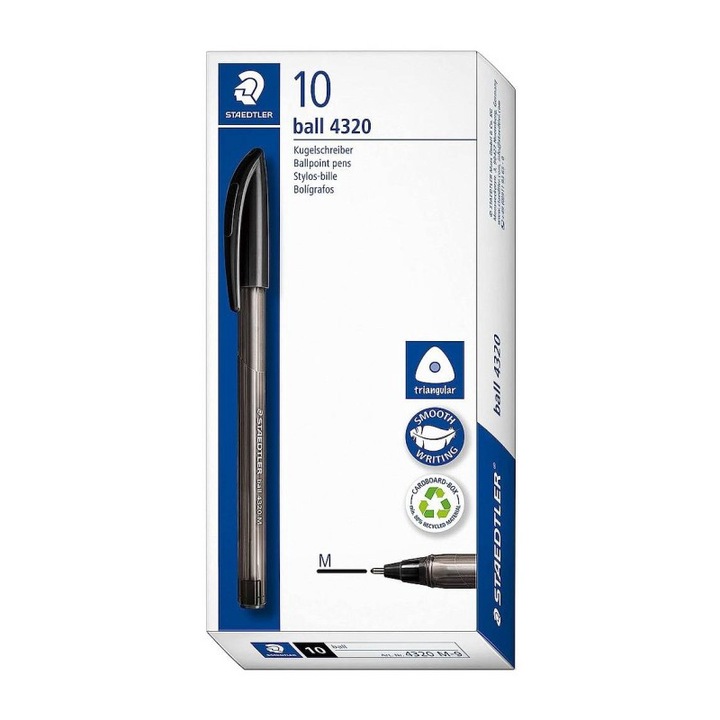 Комплект от 10 броя триъгълни химикалки за еднократна употреба Staedtler 4320M Black