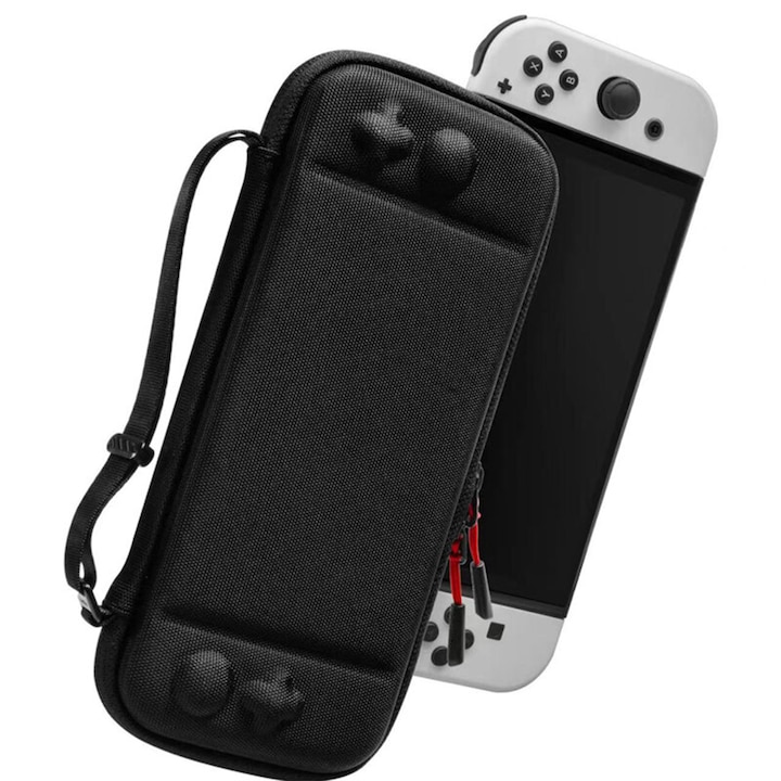 Optim Solution Fancy Hardshell Nintendo Switch OLED védőtok, Vékony, Kemény textil, Fenntartható anyag, Vízálló szövet, 360° védelem, Plüss belső, Utazáshoz, Ultra védelem, Fekete