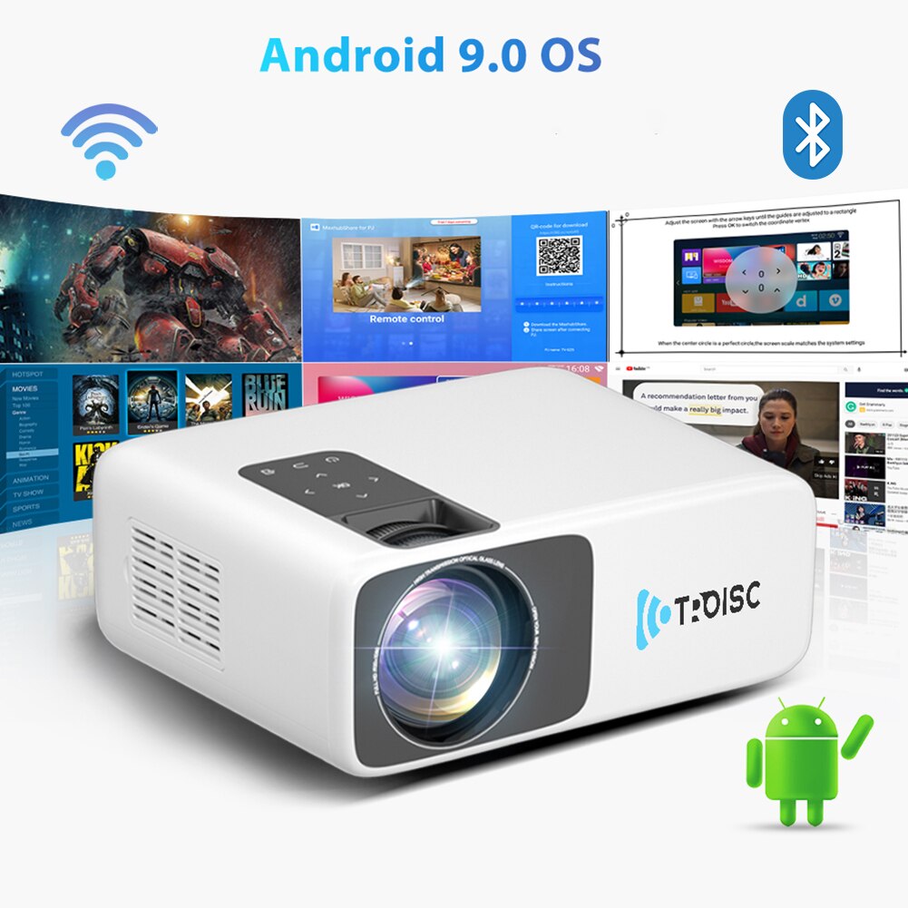 Videoproiector TROISC BETA, 1080p full hd, 8000 lumen, Proiector Bluetooth,  afisaj fara fir, Android 9.0 