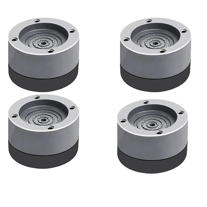 Set 4 picioruse antivibratii pentru masina de spalat si electrocasnice, cauciuc + PP, gri