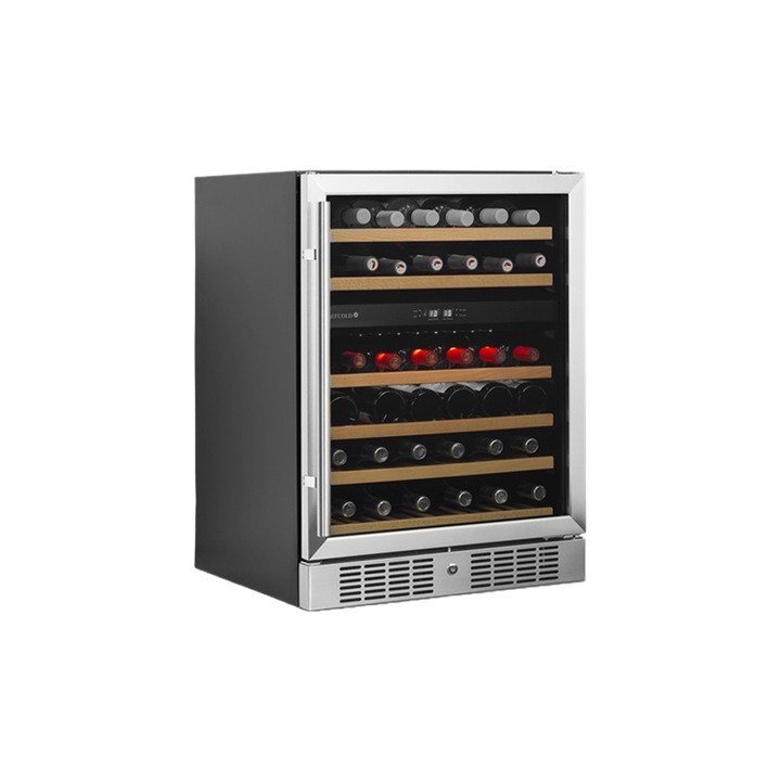 Охладител за вино TEFCOLD, TFW200-2S, H 82 см, 46 бутилки, за барове, магазини, хотели, жилищни помещения, 2 температурни зони, цифров контролен панел, регулируема температура, 6 дървени рафта
