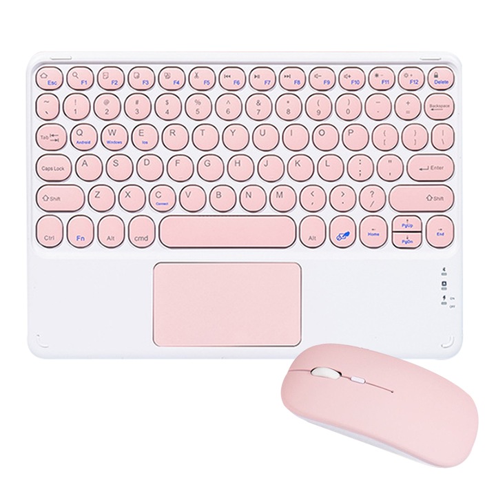 Комплект безжична клавиатура и мишка QttvbTna, Bluetooth, акумулаторна, розов, 24,5x17 см/11,3x5,7 см