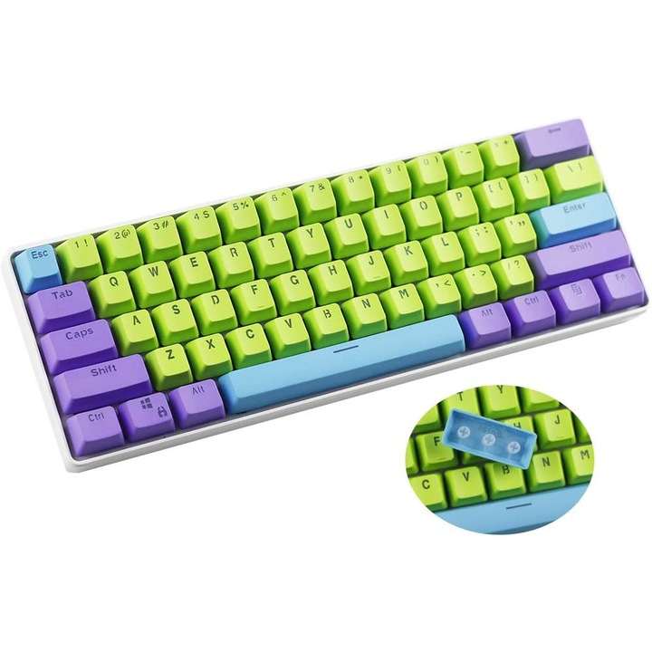 QttvbTna копчета механична клавиатура, игри, 61 PBT, 60 процента, зелен