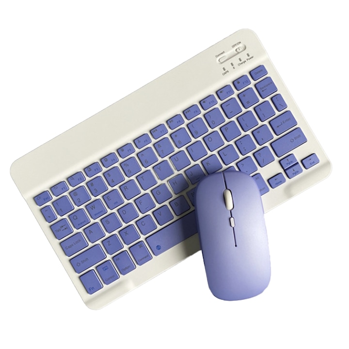 Set tastatura/mouse, Mmgoqqt, Bluetooth, Ultra Subtire, Mov/Alb