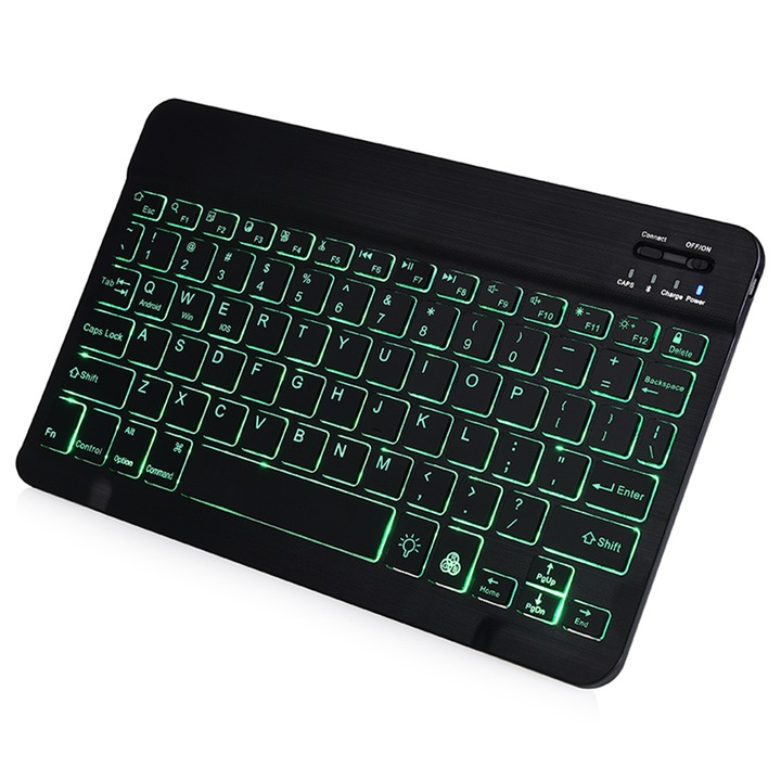 Светеща безжична Bluetooth клавиатура, пластмаса, черна, 149x246 мм