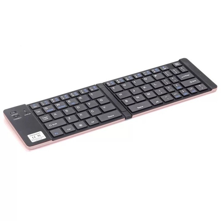 Tastatura Bluetooth pliabila, compatibila multi-sistem, aluminiu, roz auriu, 29.4x8.5cm