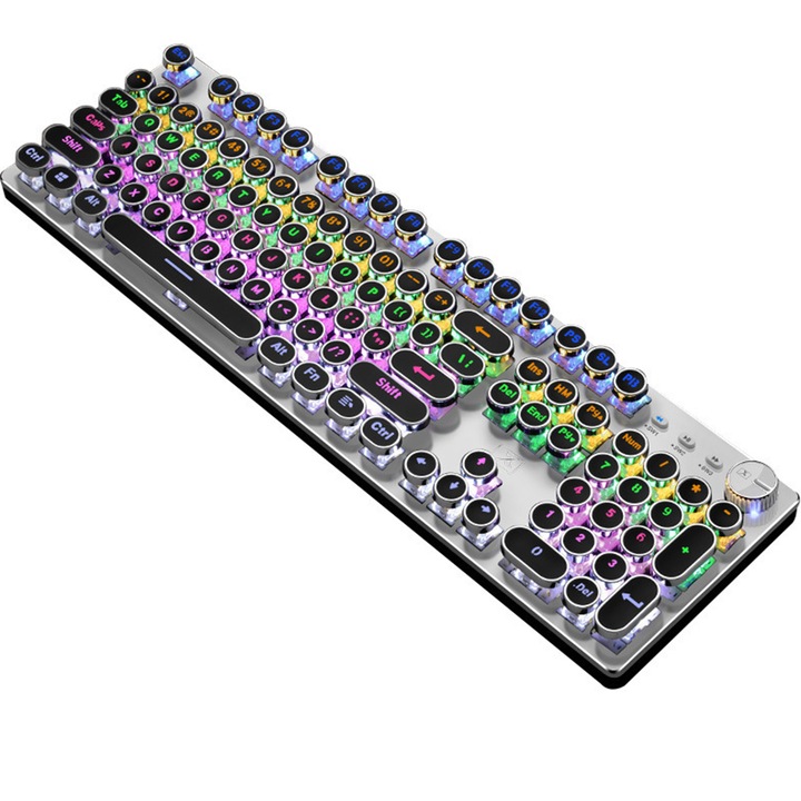 Tastatura Gaming Retroiluminata Rainbow, Ergonomica, Multicolor, 104 Taste