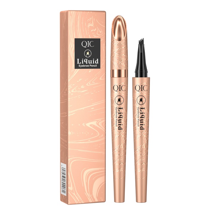 Creion pentru sprancene 3D cu efect de microblading, QIC, 4 varfuri, 02# Maro inchis