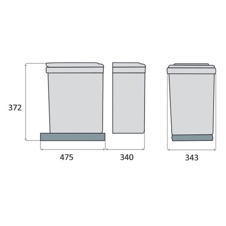 Colector selectiv deseuri gri 1x16 L + 2x7 eyckhaus,5 L dreptunghiular, 4.42 kg