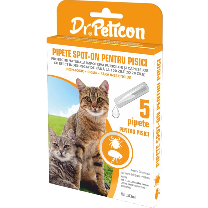 Pipeta antiparazitara, non-medicamentoasa, pentru pisici, Dr. Peticon (5 bucati/cutie)