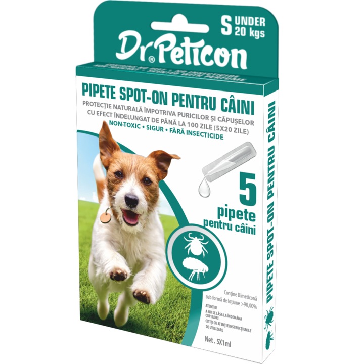 Pipeta antiparazitara, non-medicamentoase, pentru caini, Dr. Peticon (5 bucati/cutie)
