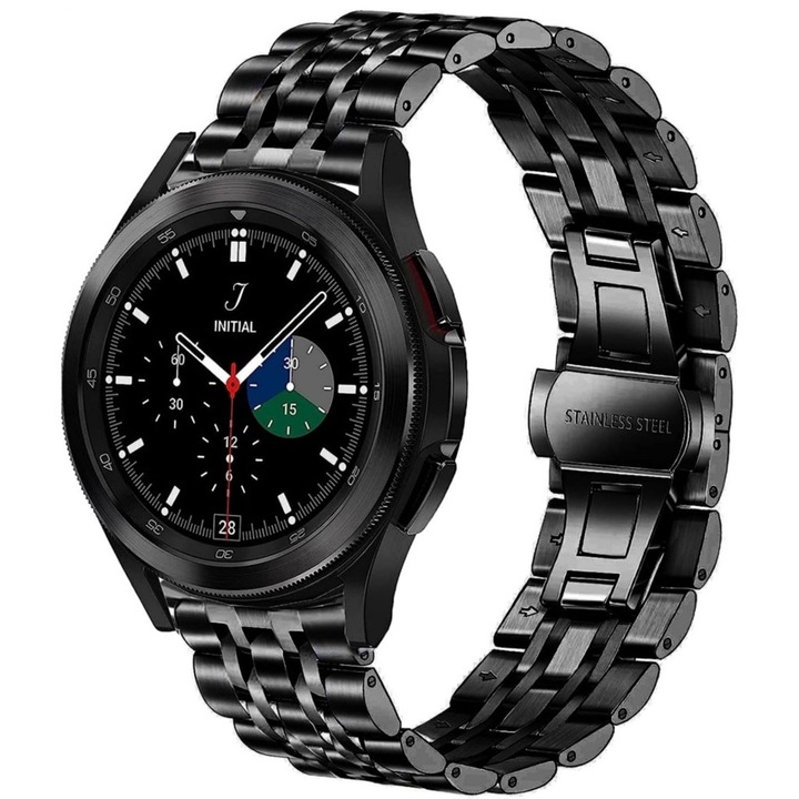 Rozsdamentes acél rozsdamentes acél okosóra szíj, dupla csattal Deployant luxus, kompatibilis a Samsung Active Active2 Galaxy Watch, Huawei Watch GT2 GT3 42 mm, Amazfit BIP GTS 2 3 4, GTR GTS mini, szélesség 20 mm, fekete