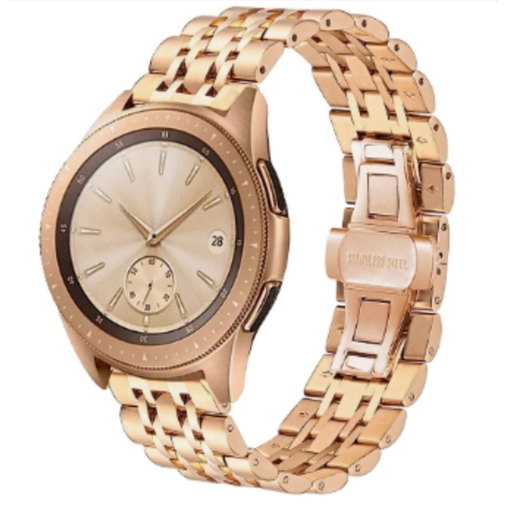 Rozsdamentes rozsdamentes acél okosóra szíj, dupla csattal Deployant luxus, kompatibilis a Samsung Active Active2 Galaxy Watch, Huawei Watch GT2 GT3 42 mm, Amazfit BIP GTS 2 3 4, GTR GTS mini, szélesség 20 mm, rózsaszín arany