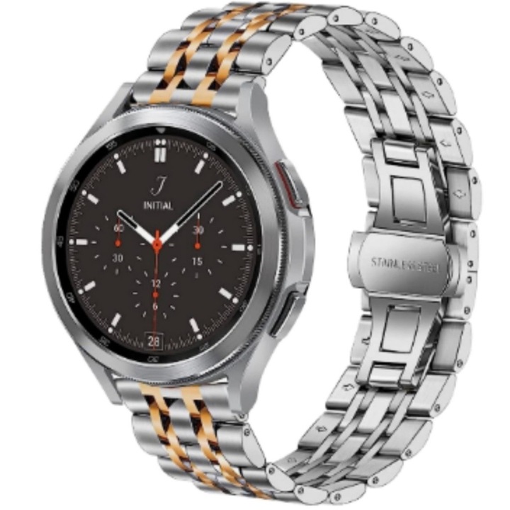 Rozsdamentes acél, rozsdamentes acél okosóra szíj dupla csattal Deployant luxus, kompatibilis a Samsung Active Active2 Galaxy Watch, Huawei Watch GT2 GT3 42mm, Amazfit BIP GTS 2 3 4, GTR GTS mini, szélesség 20mm, Ezüst rózsa arannyal
