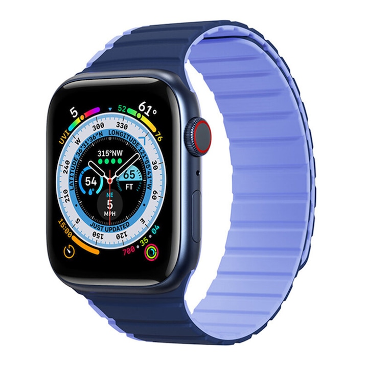 Apple Watch 7/8 óraszíj 41-45 mm, mágneses sportszíj, szilikon, puha tapintású, kényelmes viselet, lila