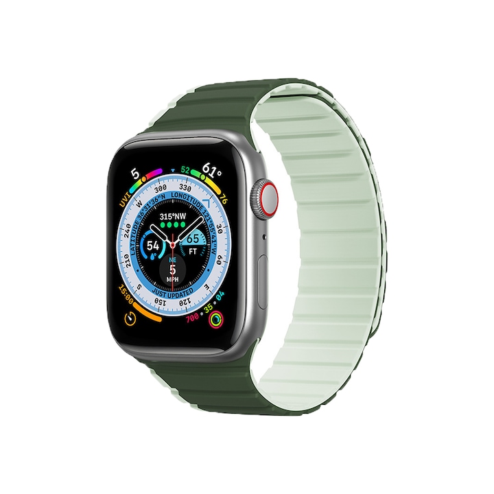 Óraszíj Apple Watch 4/5/6/SE 40-44mm, mágneses sportszíj, szilikon, puha tapintású, kényelmes viselet, zöld
