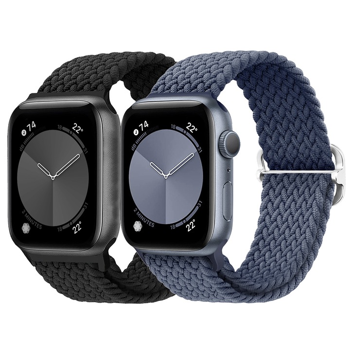 Set 2 curele smartwatch, Matcheasy, Nylon, Compatibila cu Apple Watch 42/44/45/46/49 mm, Gri