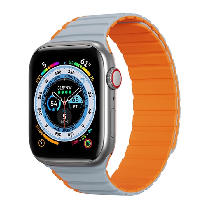 Óraszíj Apple Watch 7/8-hoz 41-45 mm, mágneses sportszíj, szilikon, puha tapintású, kényelmes viselet, szürke