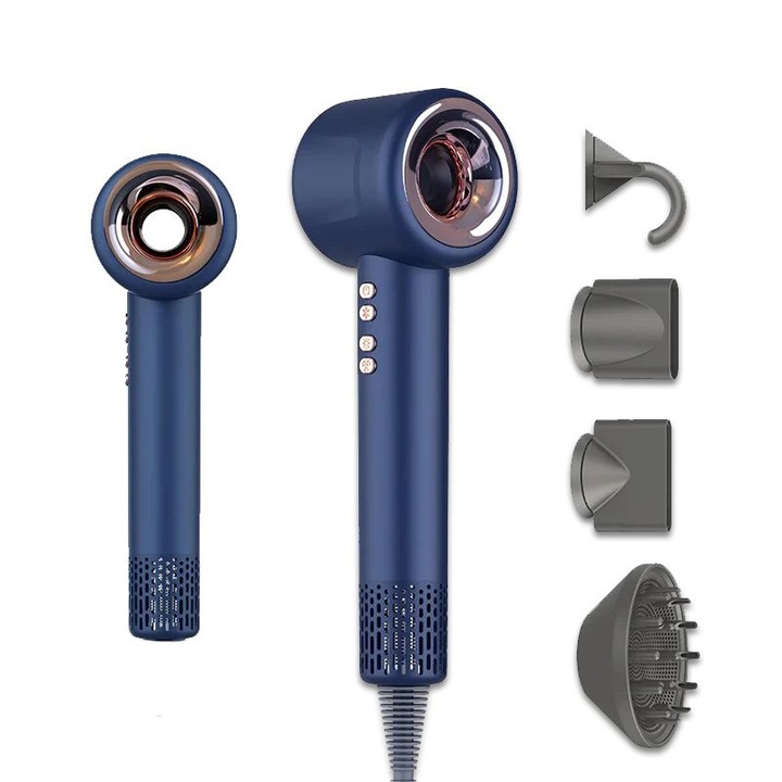 Професионален сешоар, Технология с отрицателни йони за грижа за косата, 4 магнитни стилизиращи аксесоара, 110 000 оборота в минута, 4 температурни нива