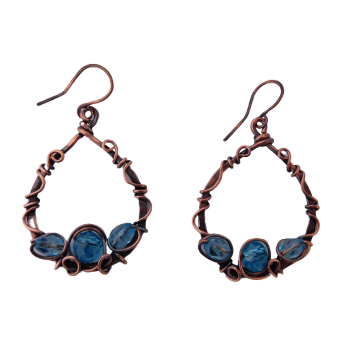Cercei din cupru, Indie albastru, 5 cm
