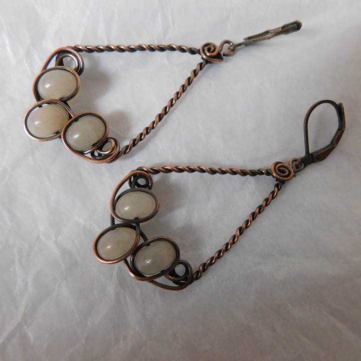 Cercei din cupru, Trix cu aventurin roz, 6 cm