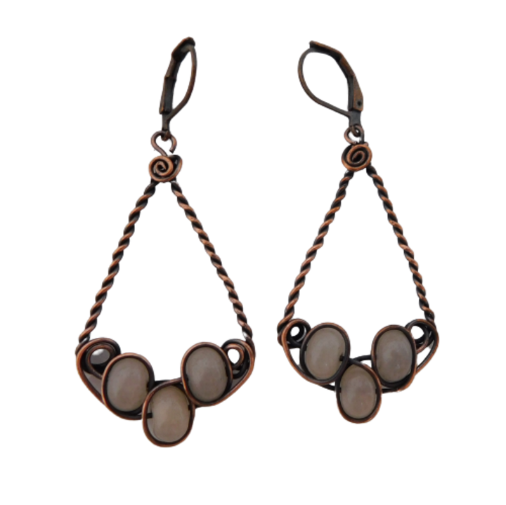 Cercei din cupru, Trix cu aventurin roz, 6 cm