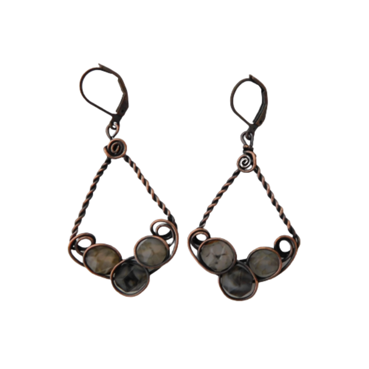 Cercei din cupru, Trix cu agat "venele dragonului", 5,5 cm