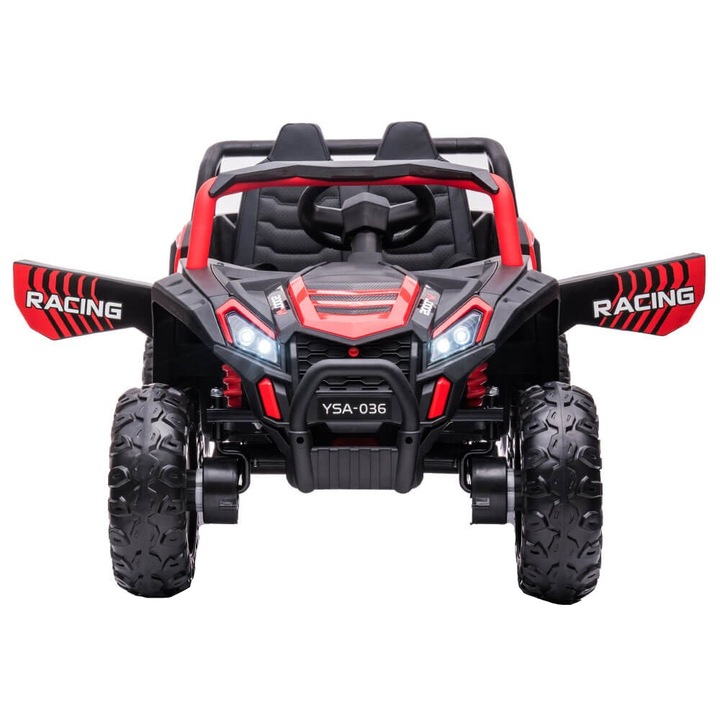 Masinuta electrica pentru copii Buggy UTV electric 4 x 4, roti cauciuc EVA, scaun piele ECO, suspensii spate, A036 rosu