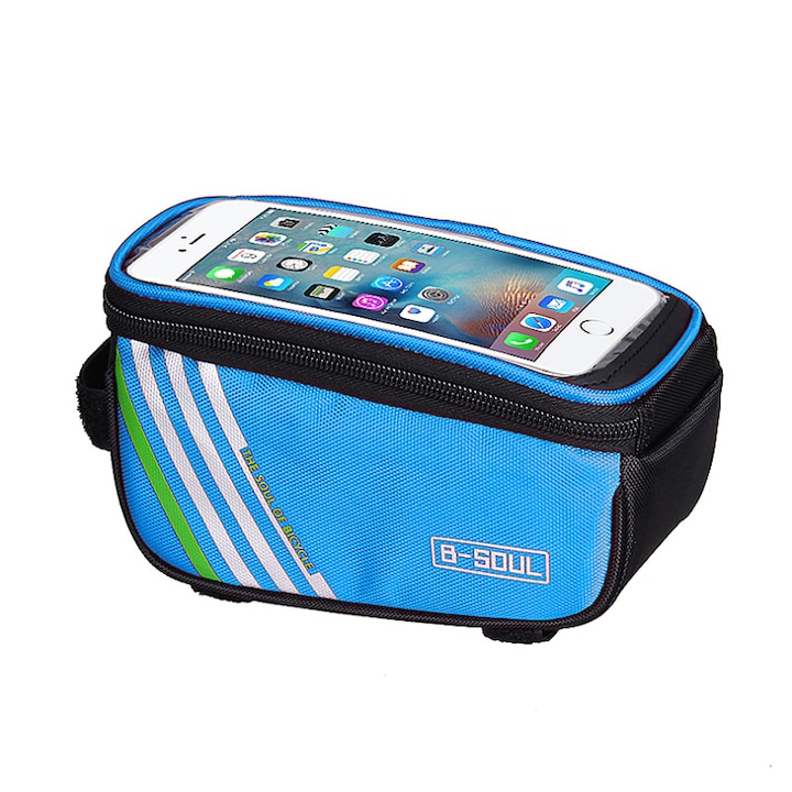 Чанта за велосипед Madviun с водоустойчив капак за телефон, фиксирана върху рамката, съвместима с Samsung Galaxy S7 Edge, S8, S8 Plus, Note 5, 8, iPhone X, 7, 8 Plus и Huawei - Черен/Син