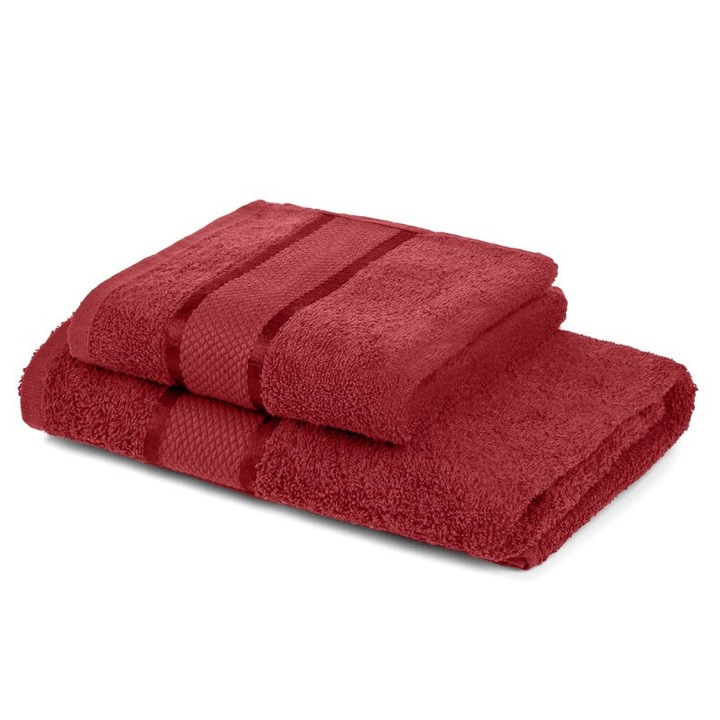 Set 2 prosoape de baie, Bumbac, 400g/m², 50x90cm/70x135cm, Bordo