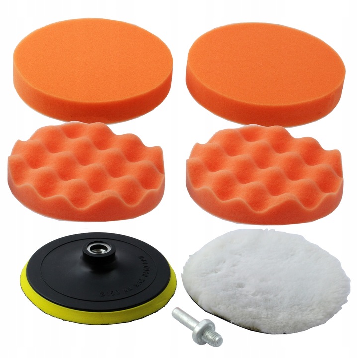 Set 9 piese polish auto profesional, discuri de burete 150 mm, lana si adapter pentru bormasina