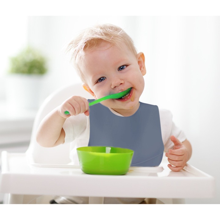 Set de 2 bavetica pentru bebelusi, din slilicon, 30 x 23 x 1,5 cm, antracit