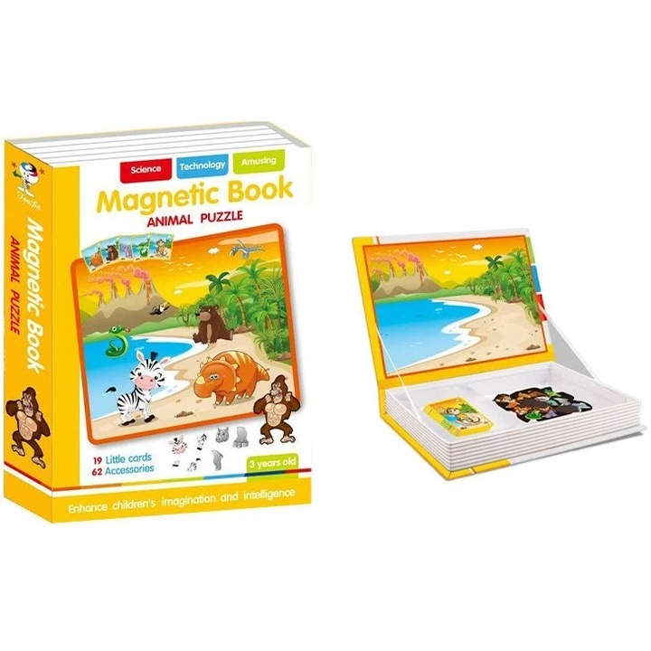 Магнитна книга, пъзел, ЖИВОТНИ В ДЖУНГЛАТА, 62 части, SARALMA®