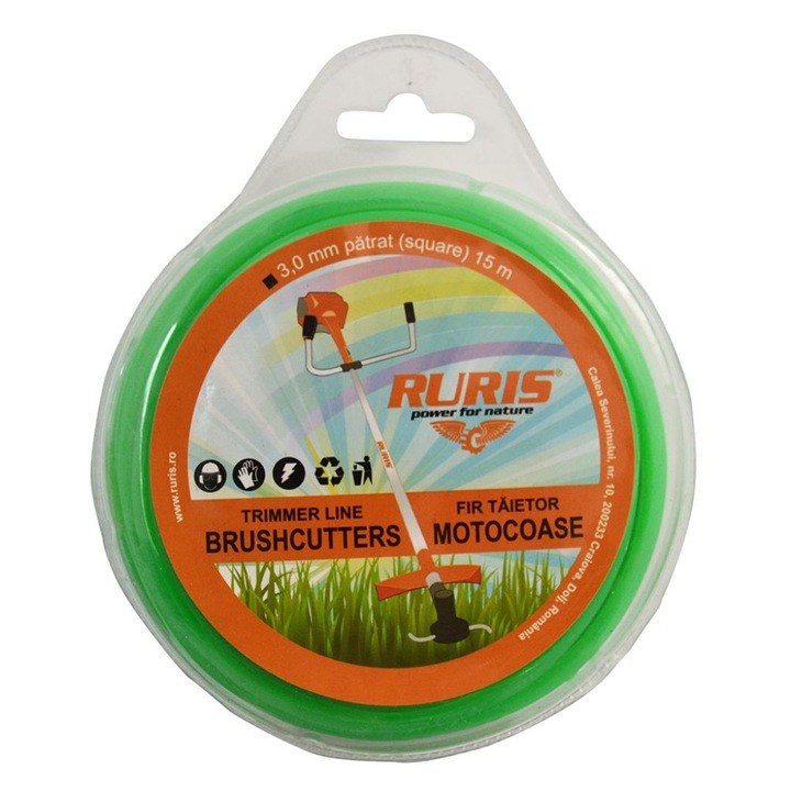 RURIS trimmer huzal, átmérő 3,0 mm, négyzet, hossza 15 m