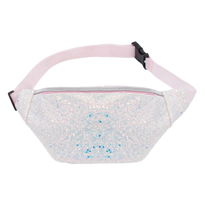 Poliészter lány kézitáska, 28,5x13 cm, rózsaszín csillámmal