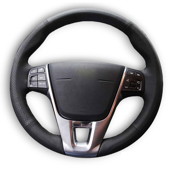 Foxsn Bőr kormányburkolat, Volvo S60 kormányhoz, dedikált, kézzel varrott, piros színű varrás