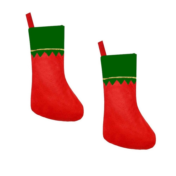Комплект чорапи за Коледа, FreeBiz, Нетъкан материал, 36x23 см, Червен/зелен, 2бр.