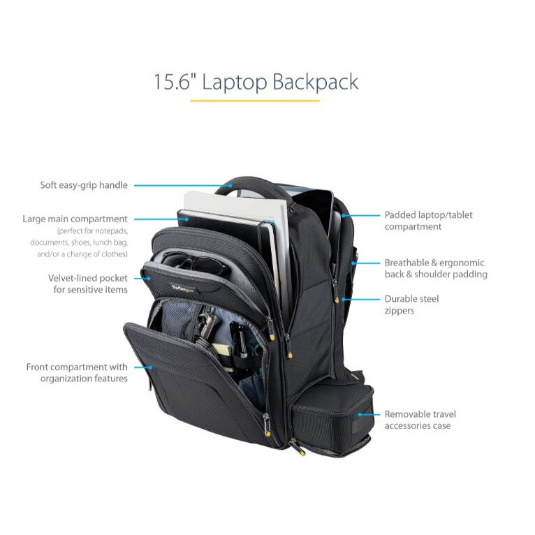 Rucsac laptop, StarTech, Nylon, 39.6 cm, (15.6"), Negru