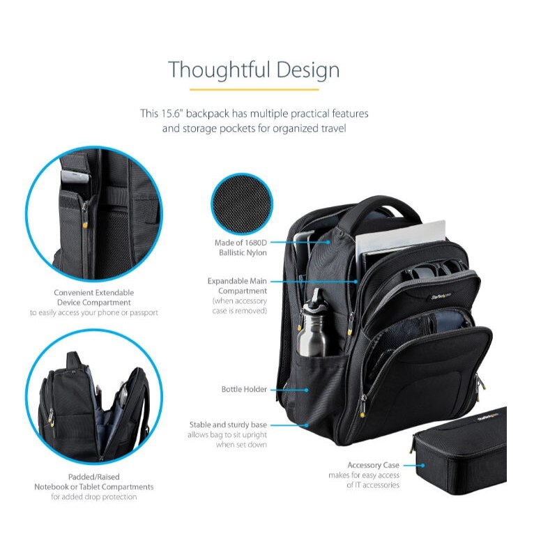 Rucsac laptop, StarTech, Nylon, 39.6 cm, (15.6"), Negru