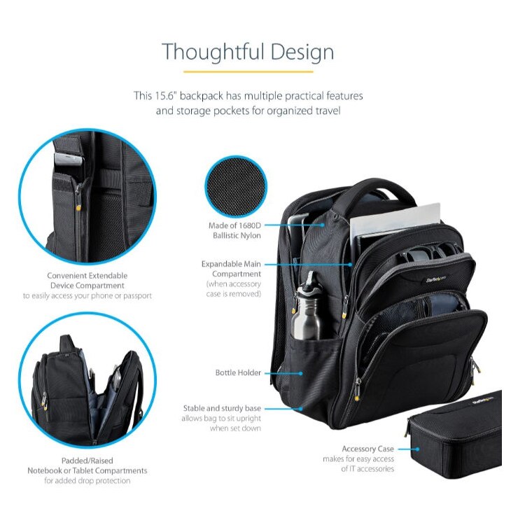 Rucsac laptop, StarTech, Nylon, 39.6 cm, (15.6"), Negru
